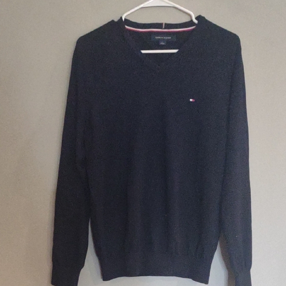 Tommy Hilfiger Mens Medium Black‎ V-Neck Cotton Sweater - Picture 1 of 3